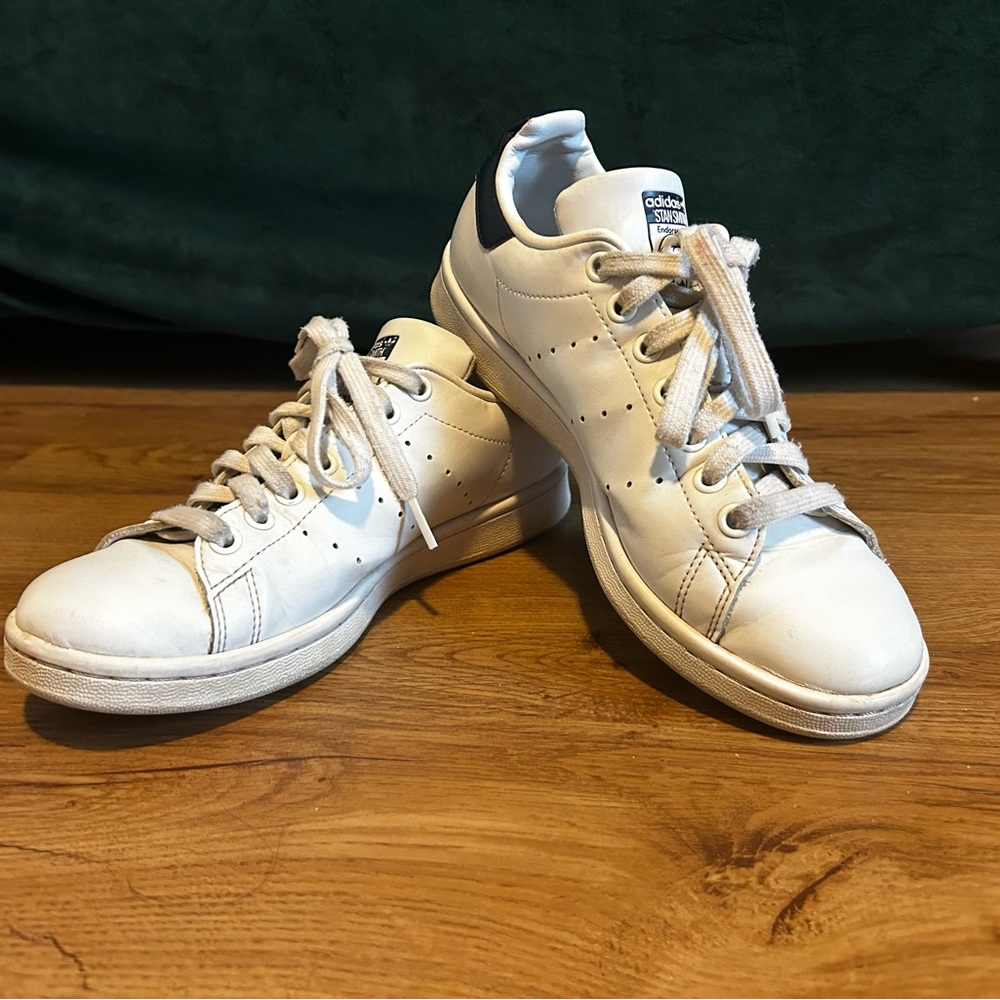 Adidas White and Navy Stan Smith Sneakers